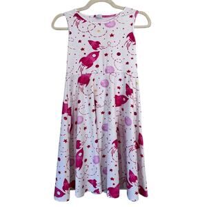 Funnycokid White Pink Rocket Ship Print Sun Dress Girls XL Kids Sleeveless